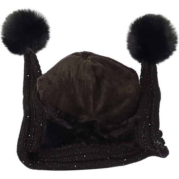Women Black Winter Sherpa Beanie Hats Knit Ear Flaps Peruvian Cover Ears